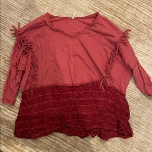Free People Red Top Tunic 3/4 sleeve